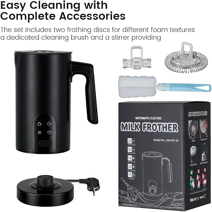 Automatic Milk Frother, 4-in-1 Multifunctional Hot and Cold Foam Maker with Premium Stainless Steel, Fast & Quiet Milk Frother and Warmer for Perfect Latte, Cappuccino and Hot Chocolate