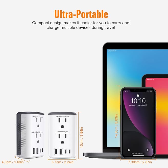 Travel Adapter Worldwide,Voltage Converter Us to Europe, 220v to 110v Power Adapter, European Plug Power Converter 1300w, Transformer for Curly Hair Dryer.