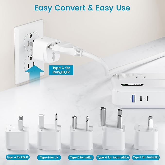 BESTEK 220V to 110V Converter with USB-C 35W, Universal Travel Adapter, US to Europe Power Converter for Hair Straightener/Curling Iron, Step Down Transformer(AU/EU/UK/India/South Africa Plug Adapter)