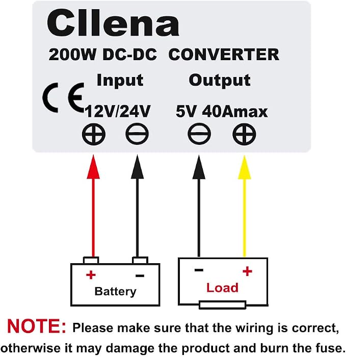 DC 12V 24V Step Down to 5V 40A 200W Converter Voltage Regulator, Waterproof DC/DC Buck Transformer Power Supply