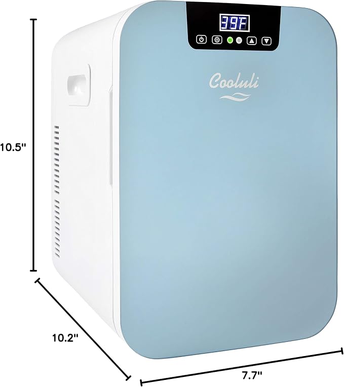 Cooluli 20L Mini Fridge For Bedroom - Car, Office Desk & College Dorm Room Glass Front Digital Temperature Control 12v Small Refrigerator for Food, Drinks, Skin Care, Beauty Breast Milk (Blue)