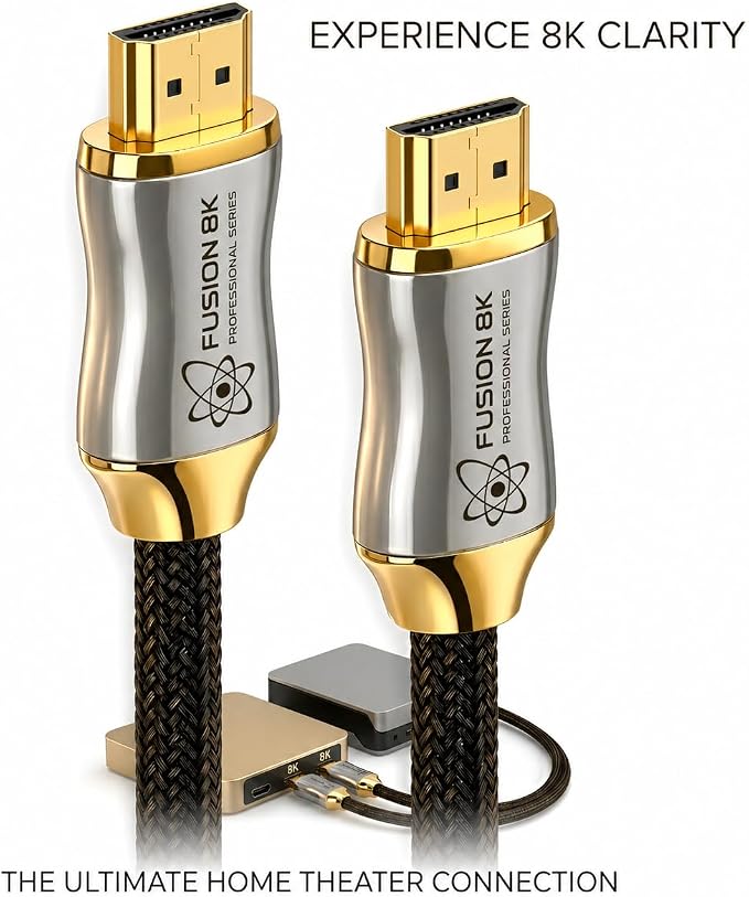 Fusion8K Certified HDMI 2.1 Cable 48Gbps 15 Feet - 10K 8K@60Hz 4K@120Hz 144Hz | eARC HDR10 Dolby Vision HDCP 2.3 | Braided Cord for PS5, Xbox Series X, Apple TV 4K, Roku, OLED TV