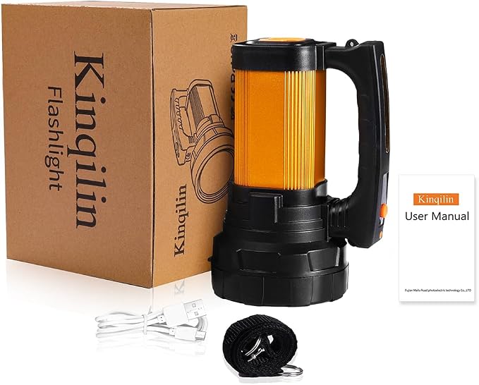 1200LM Rechargeable Spotlight Flashlight, IP67 Waterproof Handheld Flashlight with 3400mAh, 30H Runtime,USB,Led Spotlight with Shoulder Strap for Outdoor Camping Hunting Emergency