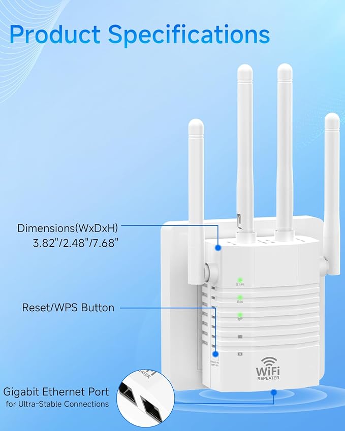 1-Tap Setup WiFi Extender, Dual Band 5GHz/2.4GHz WiFi Signal Booster, 12880 Sq.Ft WiFi Range Extender, 105 Devices Supported, Ethernet Port & High Speed Signal Amplifier