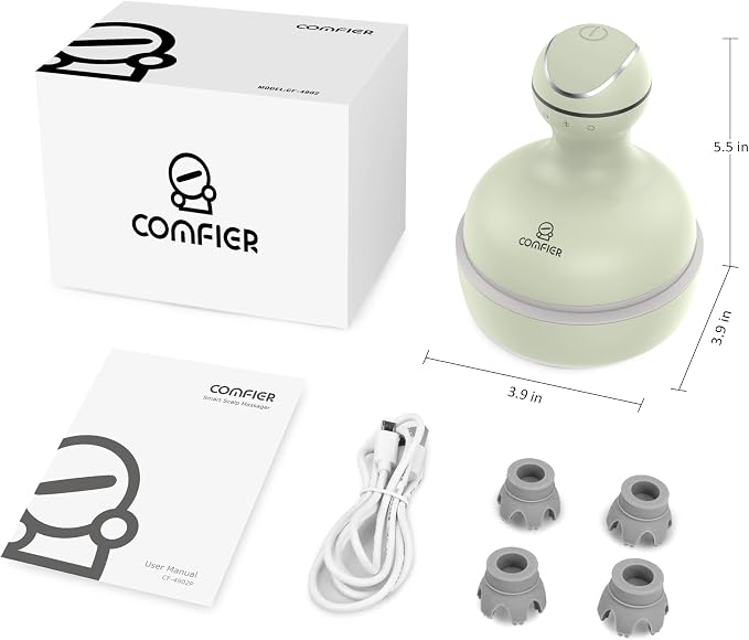 COMFIER Scalp Massager, Electric Head Scratcher, Portable Head Massager for Hair Growth with 84 Silicone Massage Nodes, Dog&Cat Massager, Rechargeable, Waterproof, Gifts for Mom,Dad,Women,Men (Green)