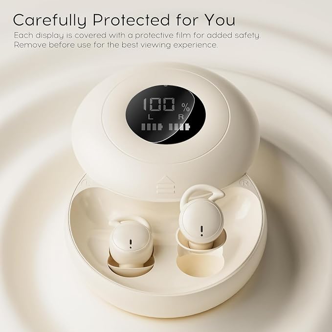 Sleep Earbuds Bluetooth 6.0, Mini Invisible Silicone Sleep Earbuds for Side Sleepers, Noise Blocking Sleeping Headphones, Hidden Earbuds with LED Display for Small Ears, Sleep & Relax(Beige)