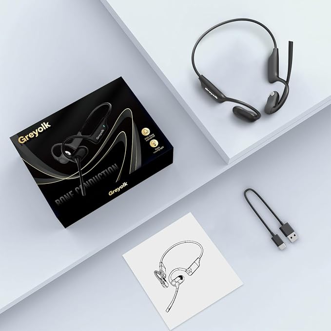 Open Ear Headphones with Mic, Wireless Headset with AI Noise Cancellation Microphone Bluetooth 5.4 Bluetooth Headset with Mic Air Conduction Headphones for Work Call Meeting Driving