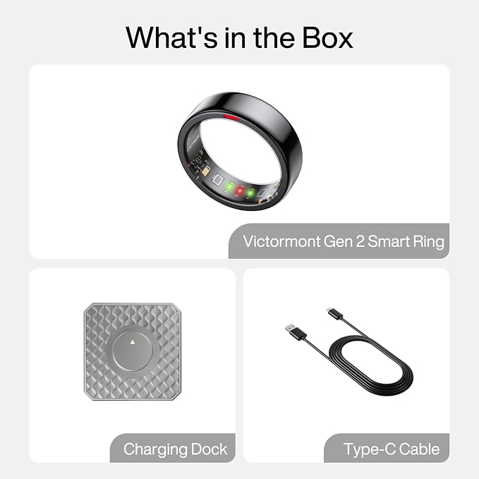 Smart Ring Pro, No App Subscription, Sleep & Activity Tracker with Heart Rate Monitoring, 7 Days Battery Life, IP68 Waterproof Fitness Ring, Compatible with iOS & Android(Matte Black,10)