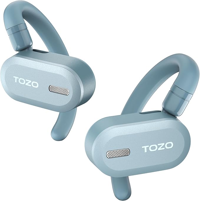 TOZO O2 True Open Ear Wireless Earbuds with Multi-Angle Adjustment, Bluetooth 5.3 Headphones with Bass Sound, Crystal-Clear Calls, 42 Hrs Playtime, Long-Lasting Comfort for Work, Driving, Sport Blue