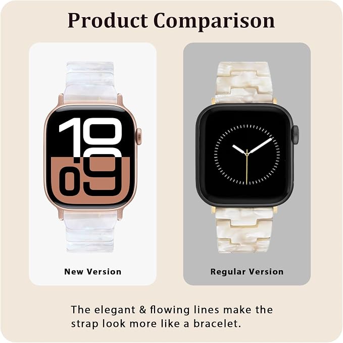 V-MORO Resin Band Compatible with Apple Watch Series 7/8/9/10/11 41mm/40mm/38mm/42mm Fashion Strap for iWatch Series 6/5/4/3/2/1/SE/SE 2 Lightweight Bracelet Wristband Women(Classic Aurora White)