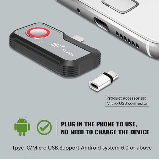 HT-203U Thermal Camera for USB-C Android, 512x384 Super Resolution with 256x192 IR Sensor, -4°F~1022°F, 50Hz Real-Time Temperature Alarm, Fully Adjustable Focus