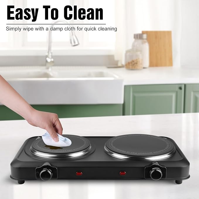 2000W Hot Plate,Portable Electric Stove Countertop Double Burner Infrared Burner with 7.5” & 6.3” Ceramic Glass Cooktop Stepless Temperature Adjustments for Home RV Camp