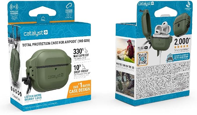 Catalyst Total Protection Case for AirPods 3rd Generation 2022, 330ft Waterproof Case for AirPods 3, Shockproof Cover for AirPods 3rd Generation, Durable Protection for AirPods 3 with Carabiner