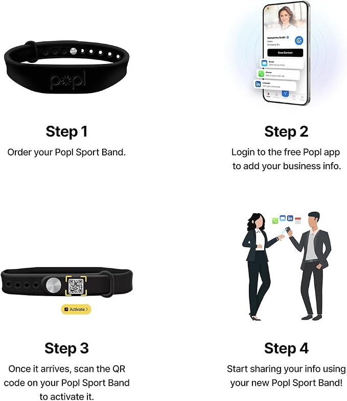 Authentic Patented Popl Bracelet™ (Avoid Fake Knockoffs) - Smart NFC Networking Card - Simply Tap to Exchange Contact Info, Capture Leads, & Manage Contacts (Black on Black)