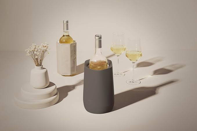 Vacu Vin Wine Cooler Hexo – Graphite – Modern Active Wine Bottle Chiller with Removable Cooling Sleeve – Geometric Design – Reusable, Ice-Free Cooler – Fits Standard Bottles – Tabletop Wine Accessory