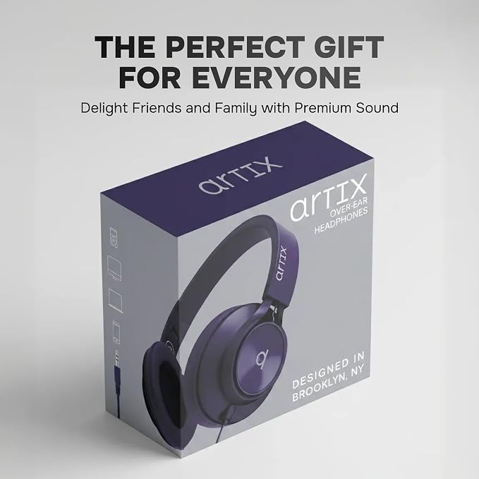 Artix CL750 Adults & Kids Headphones with Cord - Plug-In Over Ear Headphones Wired with Mic and Volume Control, Corded Head phones for Laptop, Computer, Chromebook, Tablet & Smartphone with 3.5mm Jack