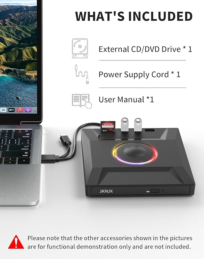 External CD DVD Drive,7 in 1 USB 3.0 and Type-C CD Burner Player Writer with 2 USB Ports and 1 TF/SD Card Slots,Portable Slim Optical Disk Driver for Laptop Mac PC Windows Linux OS