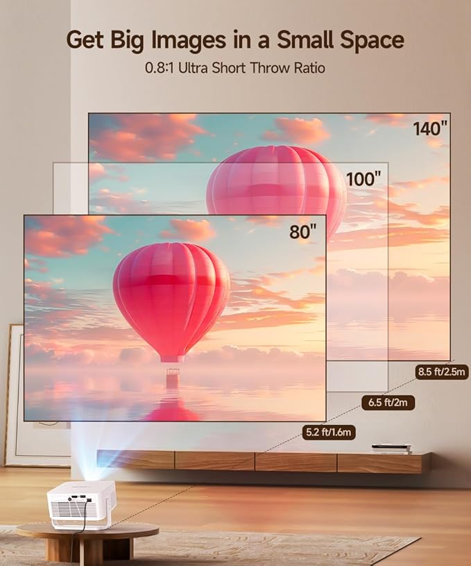 2026 Smart Projector 4K & 8K Support, Portable Projector with WiFi 6 and Bluetooth 5.4, Auto Focus & Vertical Keystone, 180°Rotatable, Mini Proyector for Outdoor Home HY300Max