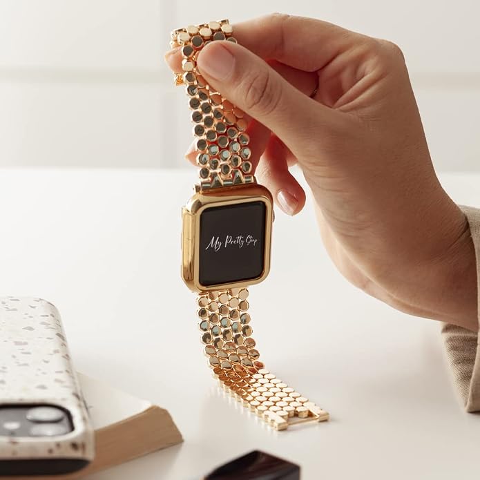 My Pretty Strap - Compatible Apple Watch Band Strap, Stainless Steel Fashion iWatch Replacement Strap- Easy Resizing, No Tool Needed, Fits Most Wrists- Series 1-11, SE and Ultra
