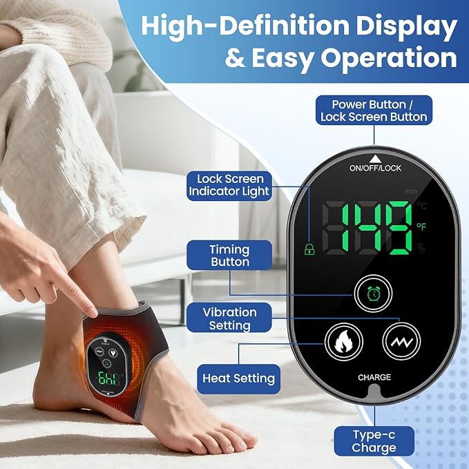 Ankle Heating Pad with Massager, Foot Massager with Heat, Ankle Heating Pad Heated Wrap Brace for Pain Foot Renew, Foot Warmer for Man Woman