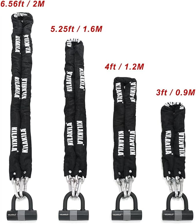 KILAKILA Security Chain Lock - Heavy Duty 10mm Bicycle and Motorbike Lock With 16mm U Lock