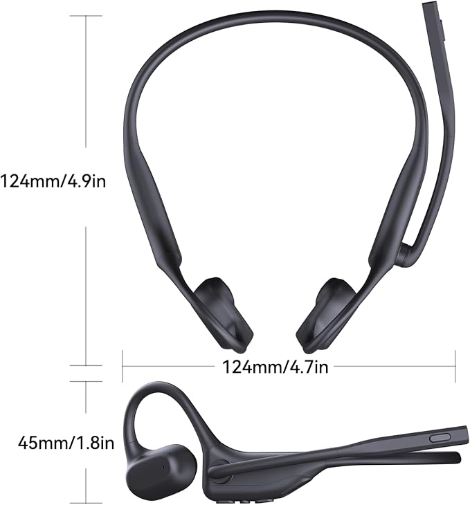 CXK Open Ear Headphones with Mic, Wireless Headset with AI Noise Cancellation Microphone Bluetooth 5.3 Bluetooth Headset with Mic Air Conduction Headphones for Work Call Meeting Driving