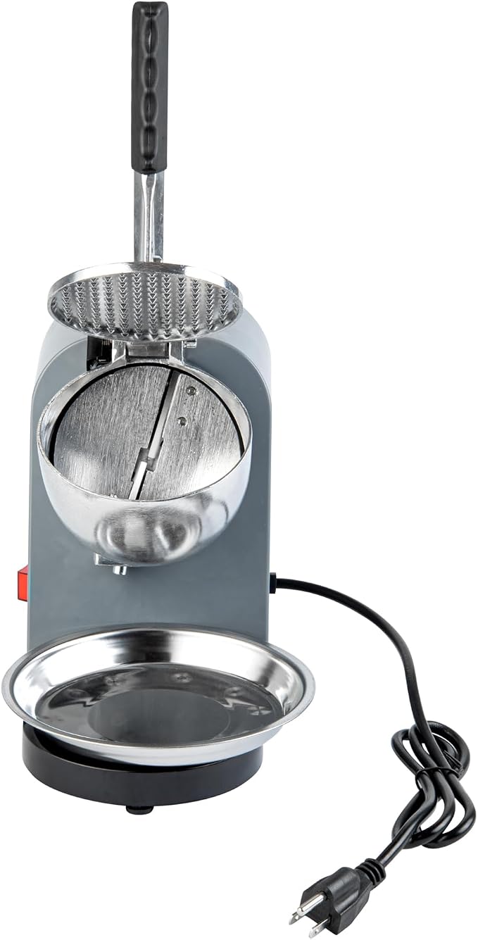 Restaurantware Electric Ice Crusher Machine - 65 Kg/Hr - Plastic Ice Shaver With Stainless Steel Blades - Compact Gray Space-Saving Kitchen Countertop Use