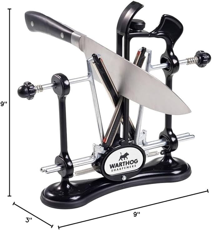 Warthog V-Sharp A4 Knife Sharpener, Ideal for Home Cooks, Fishermen, Hunters, Diamond Rods, Adjustable Angles, Metal Frame
