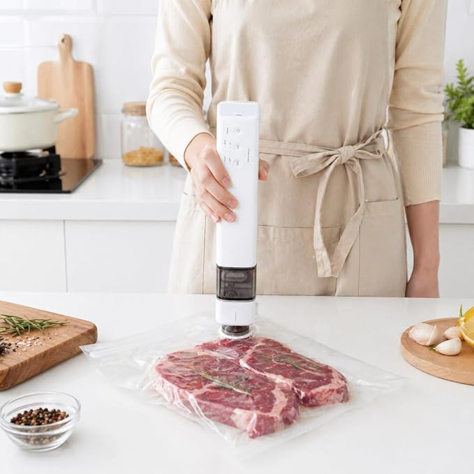2-in-1 Handheld & Countertop Compact Vacuum Sealer for Food, 60kPa Powerful Handheld Vacuum Sealer with 20 Reusable Bags & 1 Vacuum Roll Bags, Magnetic Back — Sticks to Your Fridge