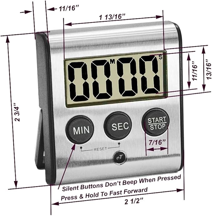 Elegant Digital Kitchen Timers 2 Pack Bundle Featuring Stainless Steel Models eT-23 and Model eT-27, Auto Shutoff Auto Memory