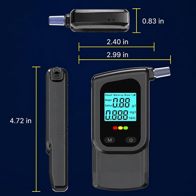 Breathalyzer Alcohol Tester with 20 Mouthpieces, Portable BAC Tester with LCD Display, Personal Alcohol Breathalyzer for Home, Travel, Parties & Quick Alcohol Level Checks Before Driving | Quick BAC Reference Color-Coded Alerts One-Button Use Active Bl...