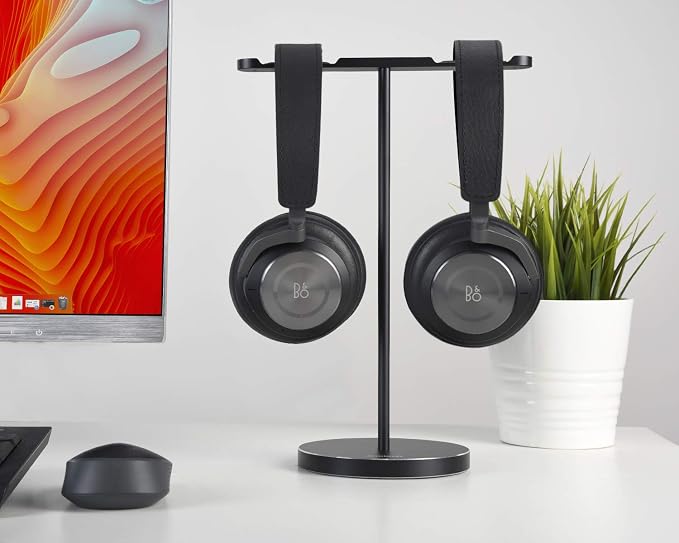 JOKItech Dual Aluminum Headphones Stand Holder, Showcase Multi Headphones with Solid Heavy Base, Compatible With Gaming Headsets and Wireless Headphone Black