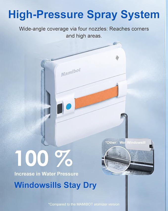 Mamibot W120-DP Window Cleaning Robot, 3200Pa Strong Suction, 10 Cleaning Modes, 4-Spray Water Jet, Smart Edge Detection, App & Remote Control – Ideal for High-Rise Glass, Mirrors & Tiles (Orange)