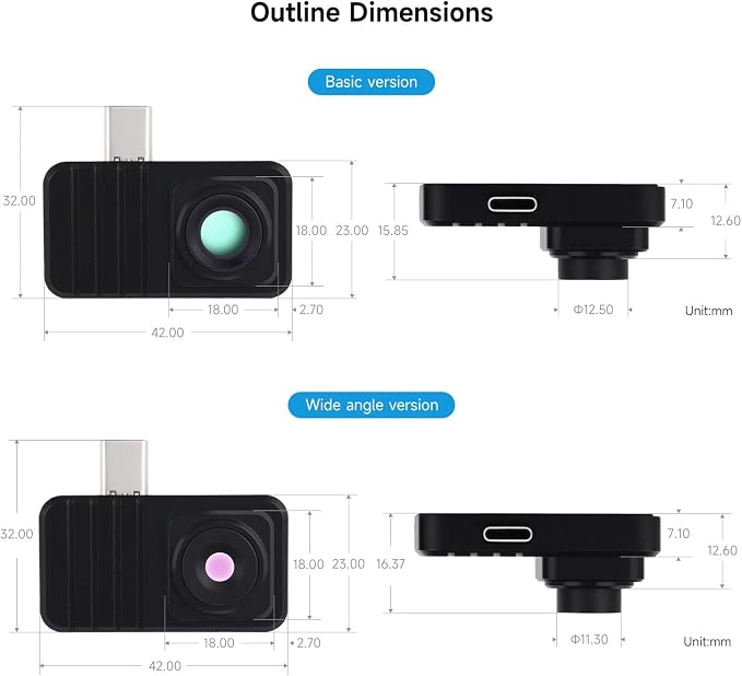 Waveshare Smartphone Infrared Thermal Imaging Camera, Type-C Port, Plug-and-Play, 160×120 Pixels, 45° Field of View, with Aluminum Alloy Case