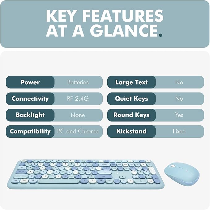 X9 Cute Wireless Keyboard and Mouse Combo - Retro Typewriter Keyboard and Mouse with Round Bubble Keys, 110 Keys and 18 Shortcuts Keyboard - Colorful Blue Keyboard Mouse Combo for PC Computer, Laptop