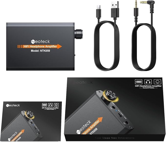 Neoteck Amplifier 16-300 Ohm Portable Headphone Amplifier,3.5mm Jack Rechargeable Headphone Amp with Volume Control,Two-Stage Gain Switch, Headset Amplifier for PC/CD/MP3/MP4 Players-Non-Bluetooth
