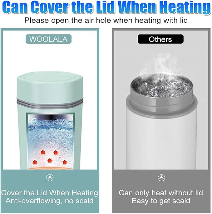 110V Electric Heated Travel Mug 350ML Smart Heating Water Bottle Leakage-free Portable Electric Kettles with 5 Minutes Fast Boiling/Anti-dry Protection for Coffee, Milk