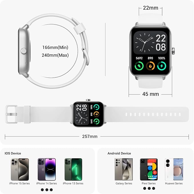 Smart Watch for Women Men,1.85 inch AMOLED Touchscreen for Android & iPhone Alexa Built-in Bluetooth Calls,Fitness Watch 110+ Sport Modes Heart Rate/Sp02/Sleep/Calories Monitor IP68 Waterproof
