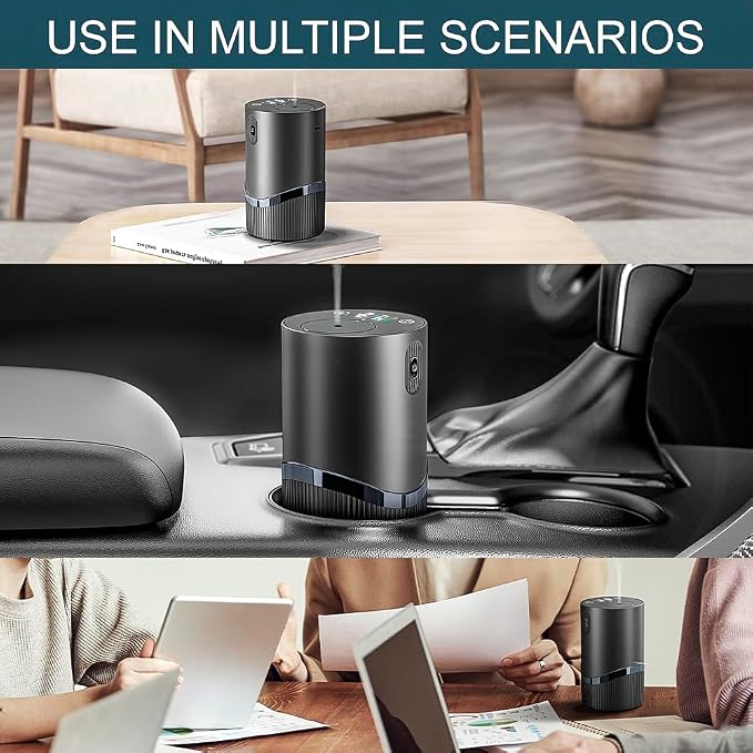 Waterless Essential Oil Diffuser -Aroma Diffuser, Portable Smart Scent Air Machine 1/2/3 & Continuous Mist, Anti-TIPP, Timer Setting and Auto-Off Function, (Black