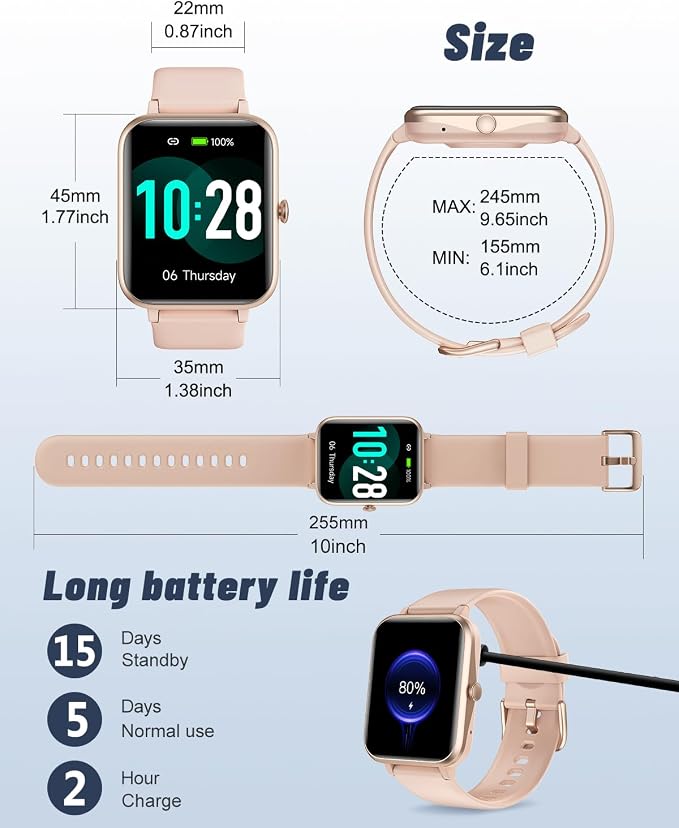 GRV Smart Watches for Women, Answer/Make Calls, 1.8" HD Smartwatch for iPhone Android Phones, Fitness Watch with Heart Rate/Sleep/Stress Monitor Steps Calories Counter, IP68 Waterproof (Pink)