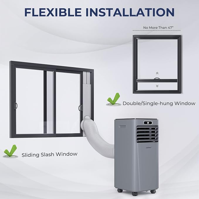 COSTWAY Portable Air Conditioner, 10000BTU Air Cooler with Drying/Fan/Sleep Mode, 2 Speeds, 24H Timer, Remote Control, Portable AC for Home & Office, Cools Room up to 350 Sq. Ft, Window Kit Included