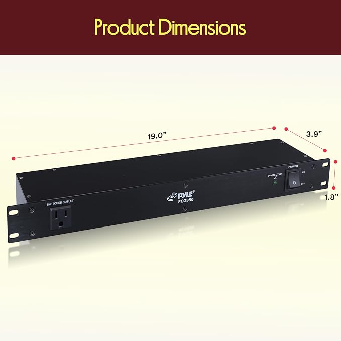 Pyle 150J Surge Protector Power Strip - 9 Outlet - 15 Amp - 1U Rack Mount with AC Filter - Heavy Duty Extension Cord - Overload Protection for Home/Office/Server Use - PCO850