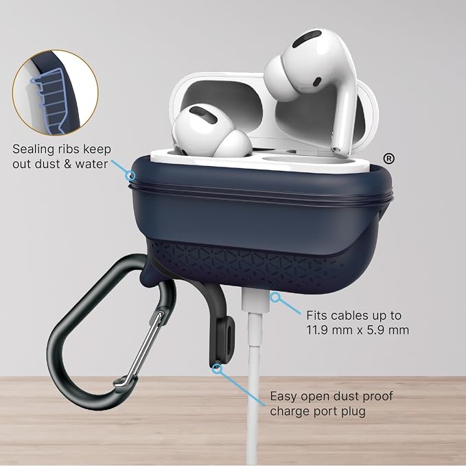 Catalyst Case for AirPods Pro 2, Waterproof IP67 & Drop-Proof Silicone Case Cover for Apple Airpod Pro 2, Wireless Charging Compatible, One-Piece Design with Carabiner for Active Lifestyles
