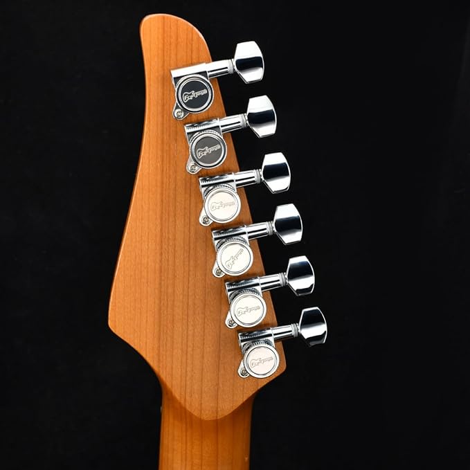 FRETJOYB 18:1 Guitar Locking Tuners 6 in line (6 Right) Tuning Pegs locking Strings Acoustic or Electric Guitar Tuning Keys Machine Heads Replacement-Chrome