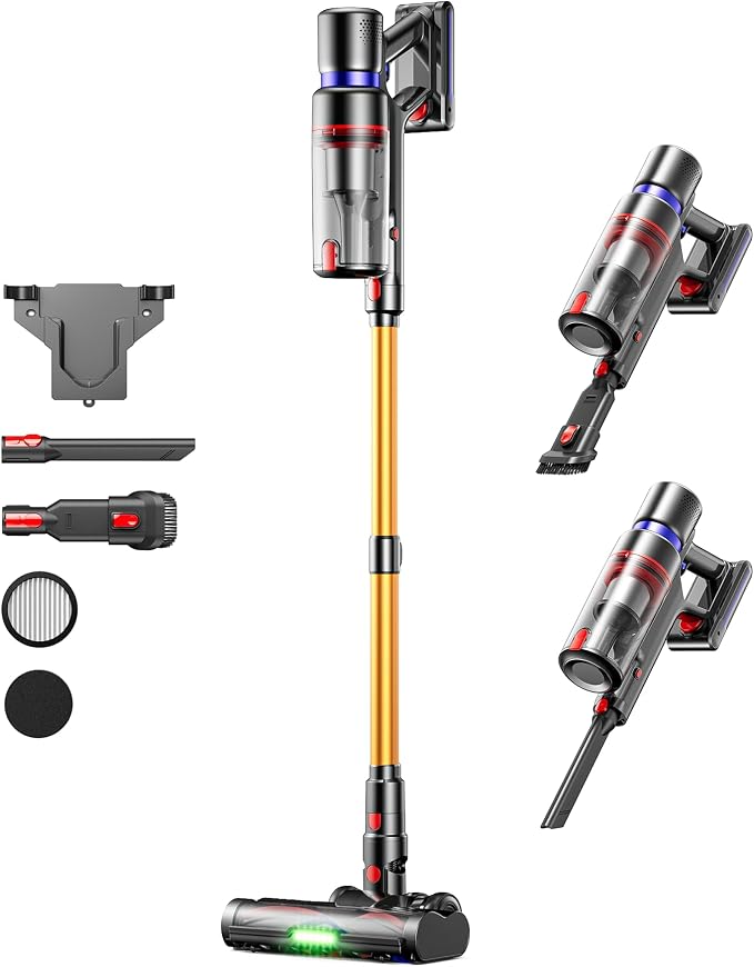 Cordless Vacuum Cleaner,600W 50KPA 70Mins Runtime for Home, Self-Standing Stick Vacuum with LED Display, Anti-Tangle, 8-in-1 Lightweight Vacuum for Pet Hair, Carpet, Hard Floor