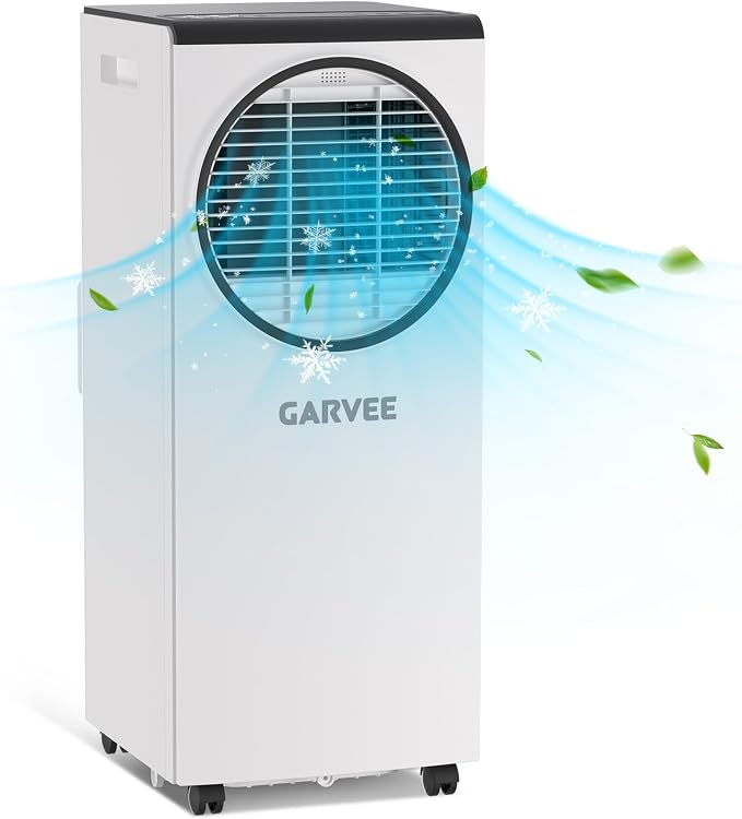 Garvee 8000 BTU Portable Air Conditioner, Portable AC Unit with Dehumidifier, Fan and Remote Control, Energy Efficient Indoor AC Conditioner for Rooms up to 350 Sq. Ft., White
