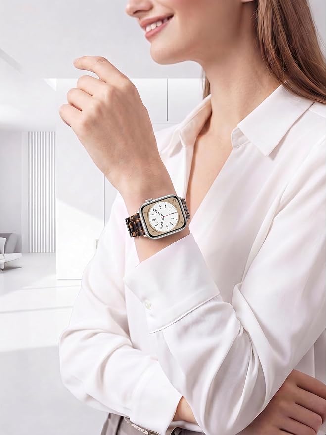 V-MORO Resin Bands Compatible with Apple Watch Series 11/10/9/8 Band 46mm/45mm/44mm Starlight Buckle Lightweight Fashion Jewelry Strap for iWatch Series 7/SE/6/5/4/3/2/1,Dark Tortoise,42/44/45/46/49mm