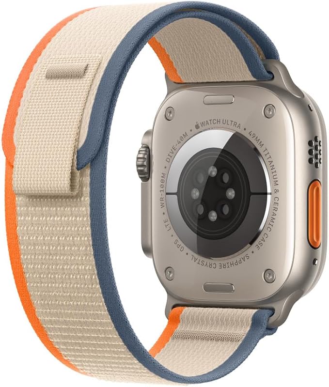 Apple Watch Band - Trail Loop (49mm) - Orange/Beige with Rugged Titanium Finish - S/M