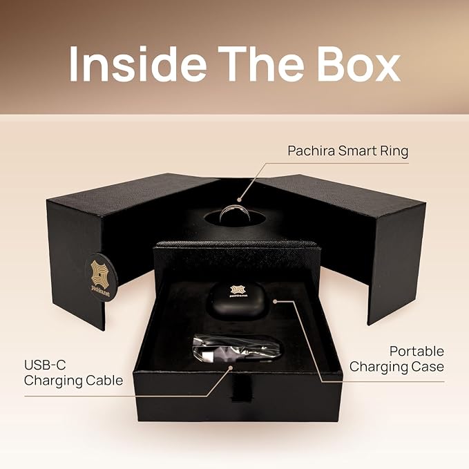 Pachira Smart Ring, Dual 14K Gold Inlays, Fitness/Sleep/Stress/Heart Rate/SpO2 Tracker, No App Subscription, 7-Day Battery Life, Size Before You Buy, Black (US Size 10.25)