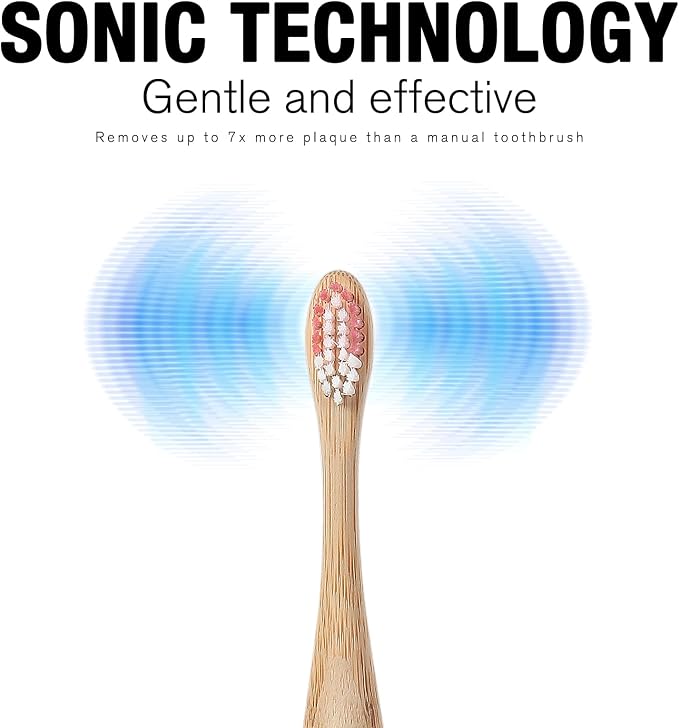 Electric Bamboo Toothbrush Sonic Toothbrush - 4 Replaceable Bamboo Brush Heads Eco-Friendly IPX7 Waterproof Electric Toothbrush, One-Button Switch Five-Mode Brushing
